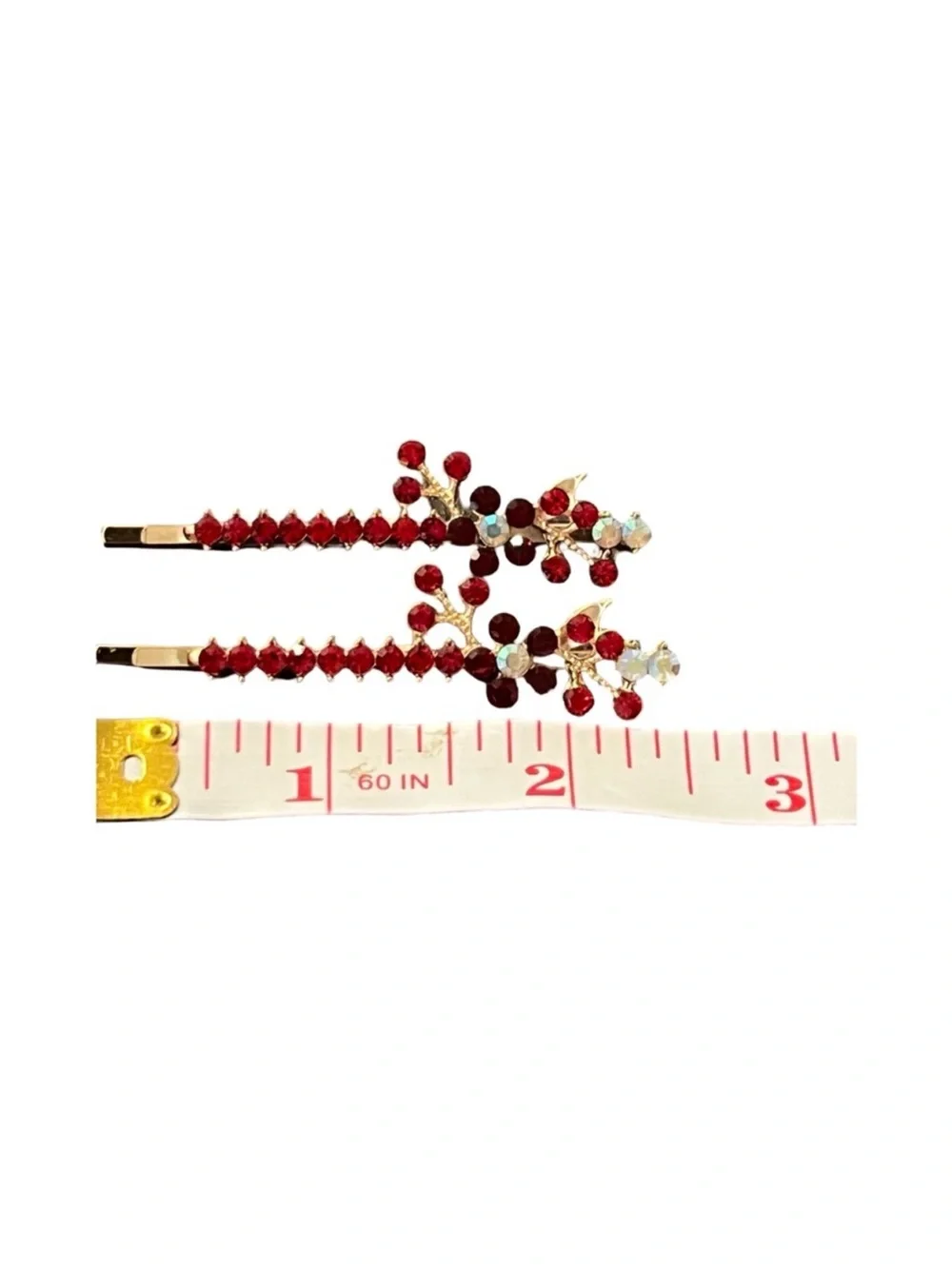 Elegant Red Floral Crystal Rhinestone Gold Hair Clips 2.5”FINAL PRICE DROP